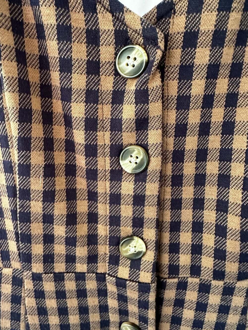 American Eagle Outfitters Womens Dress Brown and Navy Gingham Button-Front Mini - Picture 7 of 14